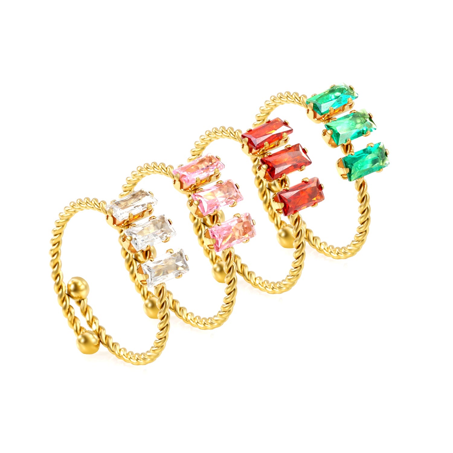 Tall 6.6mm loose twist ring white/garnet/pink/emerald zirconium gold color asonjewelry